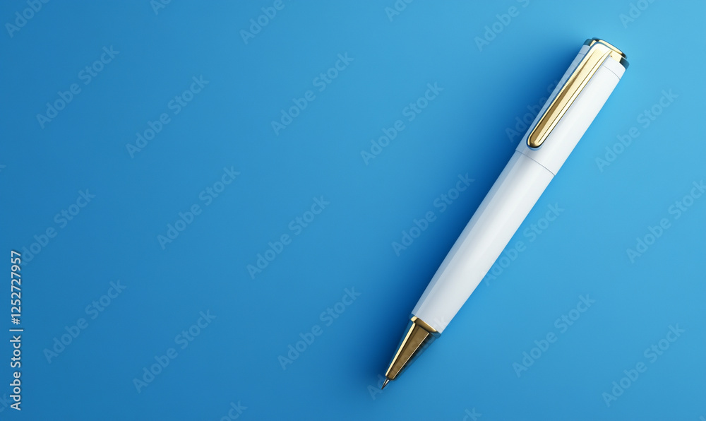 A sleek white pen on a vibrant blue background, perfect for professional settings. A sleek white pen on a vibrant blue background, perfect for professional settings.