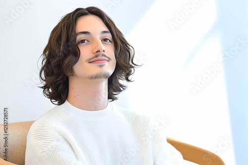 Young Man with Long Curly H...