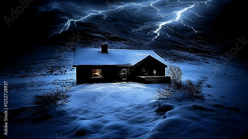 Snowy Cabin Thunderstorm Il...