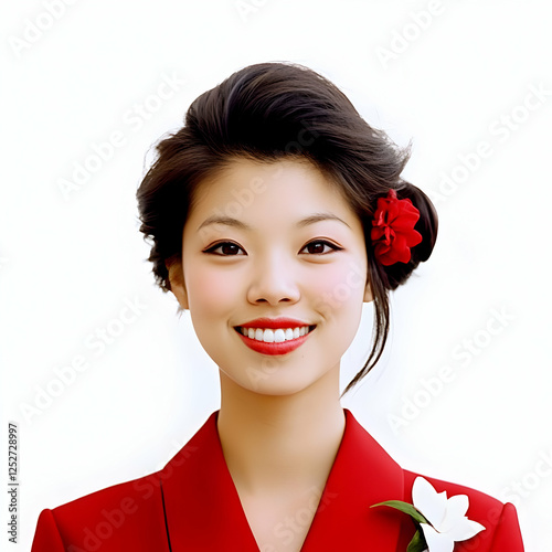 Smiling Woman Red Dress Ill...