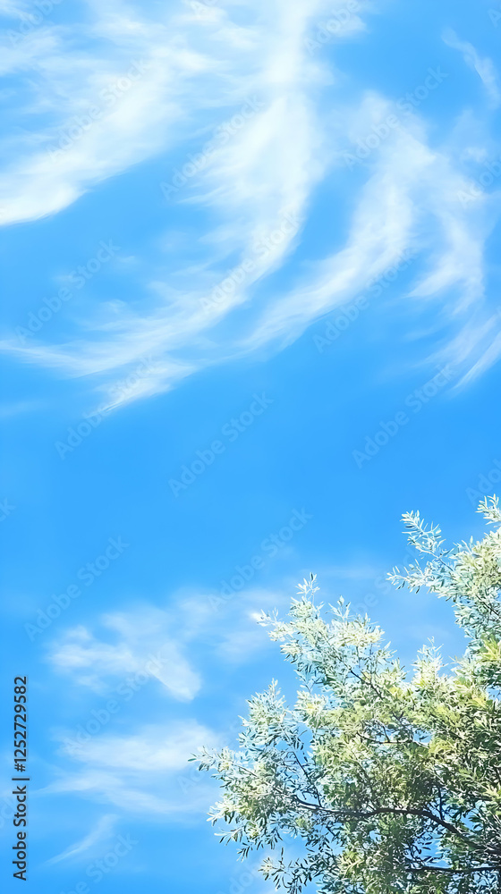 Vibrant Sky Illustration with Tree Branches Vibrant Sky Illustration with Tree Branches