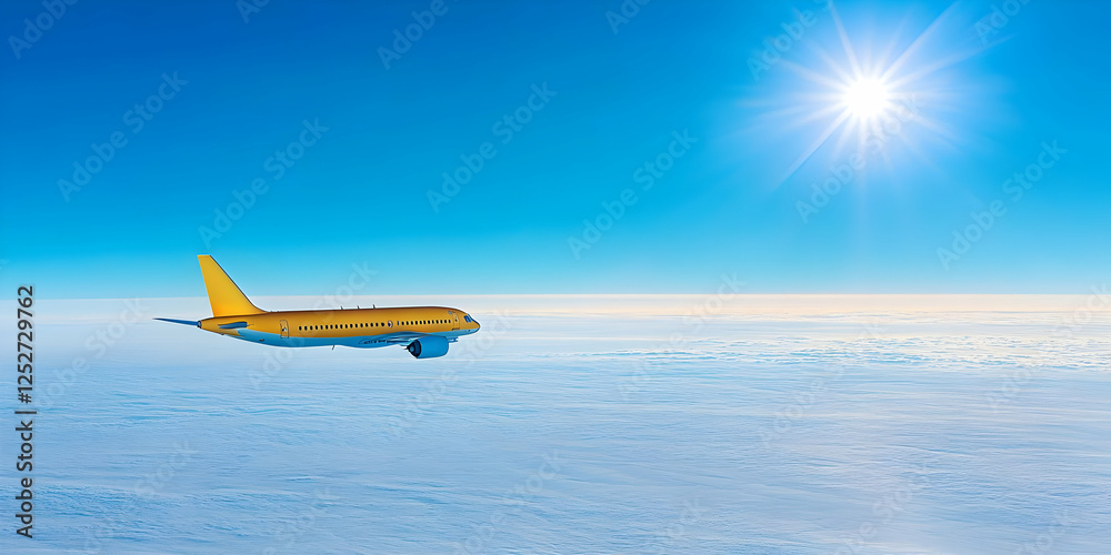 Fototapeta premium Golden Airplane Above Clouds Illustration