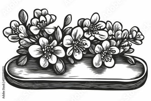 Floral Illustration, Black ...