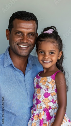 Smiling father and daughter share a joyful moment in casual setting