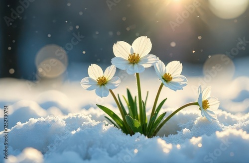 The first flowers and snow . 
 Spring.Spring flowers