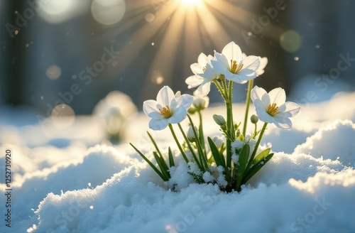 The first flowers and snow . 
 Spring.Spring flowers
