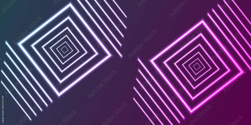 Abstract light background. Glowing neon texture for future technology concept. Abstract motion geometric background, Glowing neon squares creating a rotating tunnel. Glowing neon light. Abstract light background. Glowing neon texture for future technology concept. Abstract motion geometric background, Glowing neon squares creating a rotating tunnel. Glowing neon light.