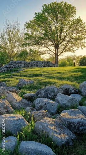 Serenity in Nature with Greenery and Rocks in a Peaceful Park Setting