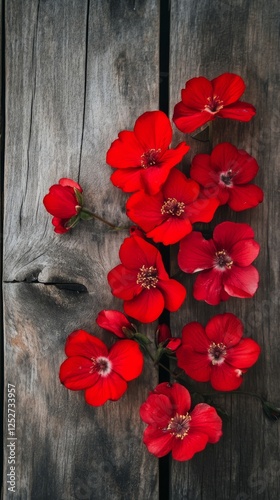 Bright red gerbera daisies arranged beautifully on a wooden surface