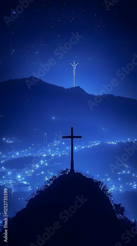Night Cross Silhouette Illu...