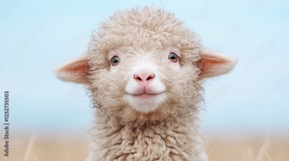 Naklejka premium Cute lamb, playful expression, field background, springtime