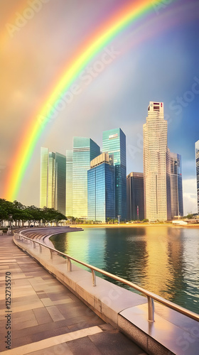 Rainbow over Cityscape Illu...