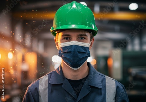 A portrait photo of a factory worker in action, with a blurred factory background, emphasizing the focus on the worker's skill and dedication.

