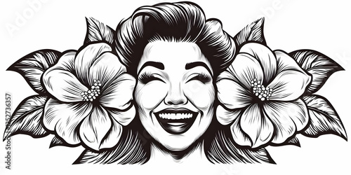 Joyful Woman Floral Illustr...