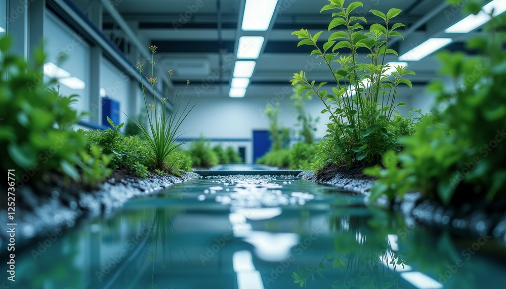 Fototapeta premium A pool with a view of mountains and trees. The water is calm and clear. The plants surrounding the pool add a natural touch to the scene