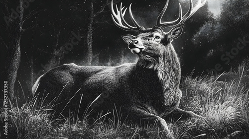 Majestic Deer in Night Fore...