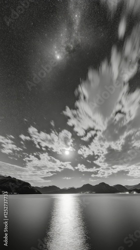 Stunning full moon surrounded by stars in a dark night sky