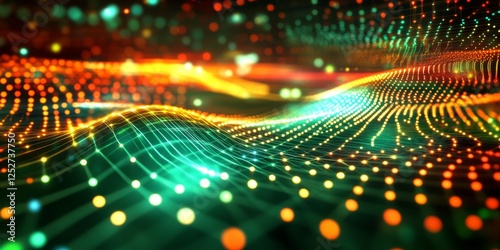 Wallpaper Mural Abstract digital landscape; glowing waves, network; tech background; website banner Torontodigital.ca