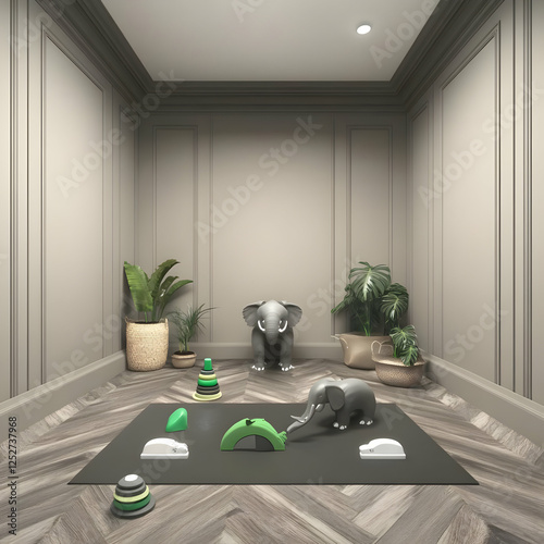 Playroom 3D Render Grey Walls