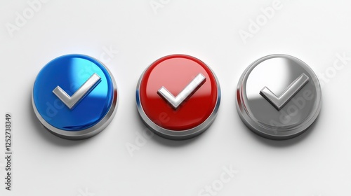 Three Shiny Checkmarks: Blue, Red, and Silver Buttons Free Download Three Shiny Checkmarks: Blue, Red, and Silver Buttons - GFXLoad