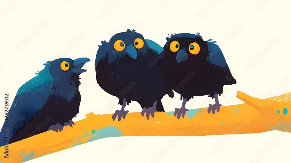 Obraz premium A flock of dark ominous crows perched menacingly on the twisted bare branches of a tree silhouetted against a moody foreboding sky creating an eerie unsettling atmosphere