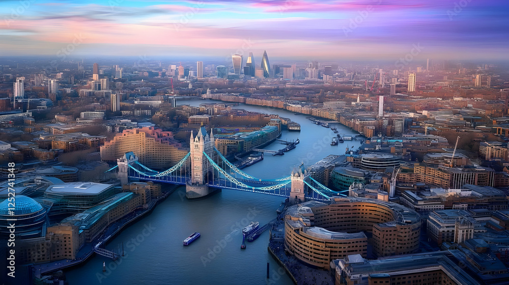 Fototapeta premium London Cityscape at Sunset, Illustration