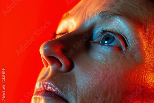 Creative portrait of a person with striking features in dramatic lighting