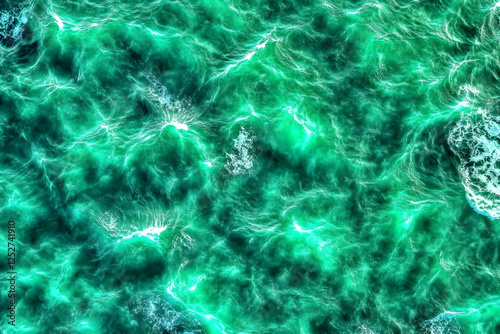 Teal Ocean Waves Abstract B...