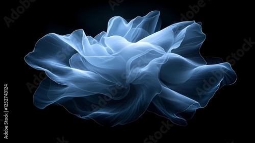 Schwebende transparente Stoffskulptur – Abstrakte 3D-Kunst mit sanften Wellen