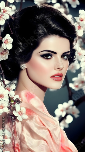 Elegant Woman with Blossoms...