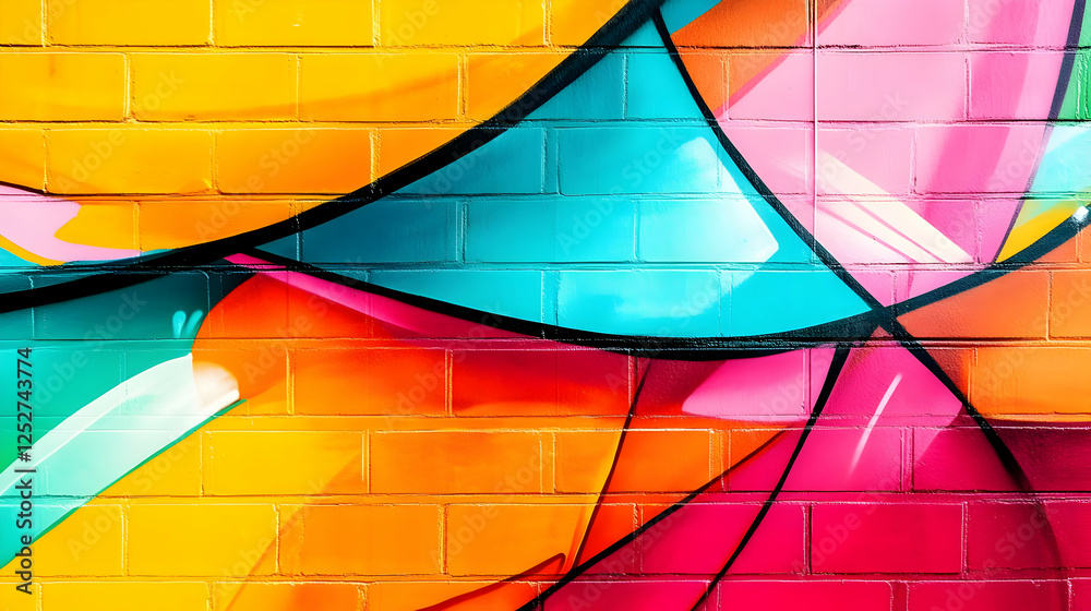 Fototapeta premium Vibrant Brick Wall Graffiti Illustration