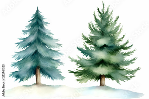 Watercolor Winter Trees Ill...