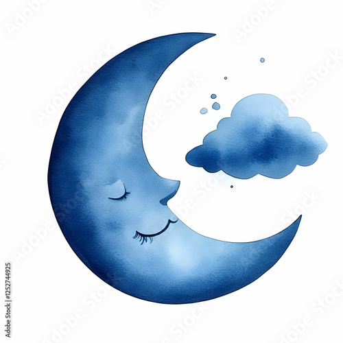 Sleeping Moon Watercolor Il...