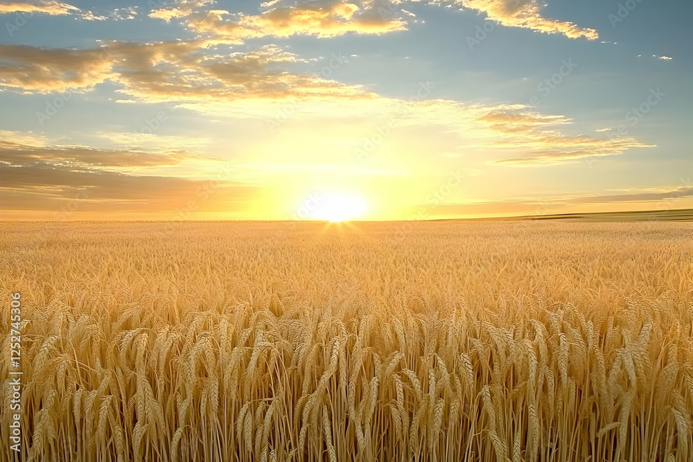 Fototapeta premium Golden Wheat Field Sunset Landscape