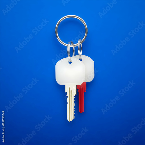 3D Render Two Keys Blue Bac...