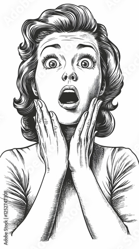 Vintage Woman Shocked Illus...