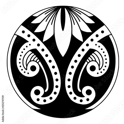 Polynesian sun face maori tattoo style.  Pattern aboriginal samoan. Black and white texture, isolated vector.