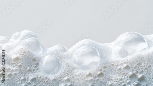 Bath soap or shower gel foam frame with bubbles on transparent background. Realistic 3d vector illustration white foamy border with overlay effect. Lather wash detergent or shampoo spume texture.