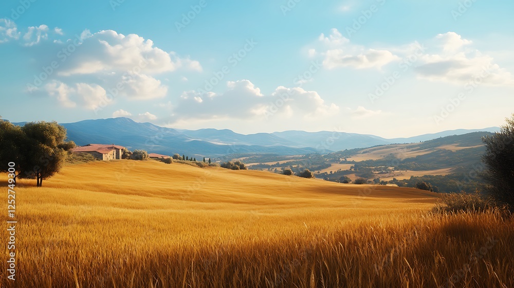 Obraz premium golden crops flourish under a sunset's brooding, majestic clouds