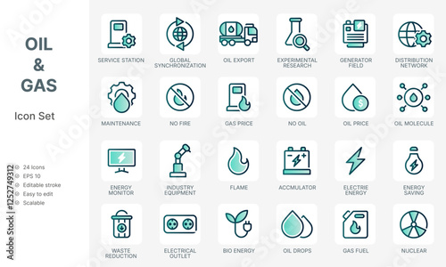 Oil and gas industry modern line icon pack