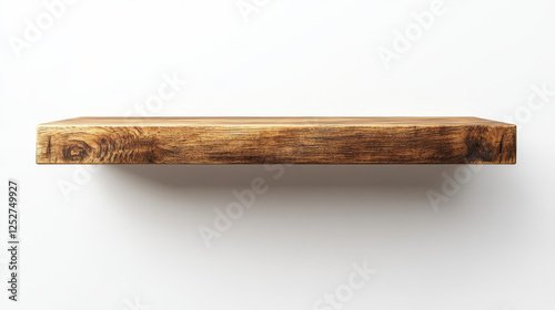 Fototapeta Naklejka Na Ścianę i Meble -  Empty wooden wall shelf. 3d isolated wood rack. Bookshelf for library interior or modern gallery mockup. Home or store storage furniture set with brown texture. Oak office stand template collection