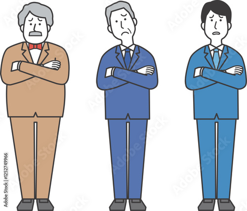 腕を組んで考えるビジネスマンのイラストセット