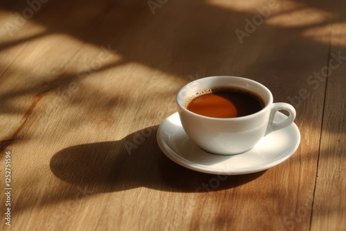 Enjoying a cozy cup of coffee with cookies on a wooden tray in warm natural l...