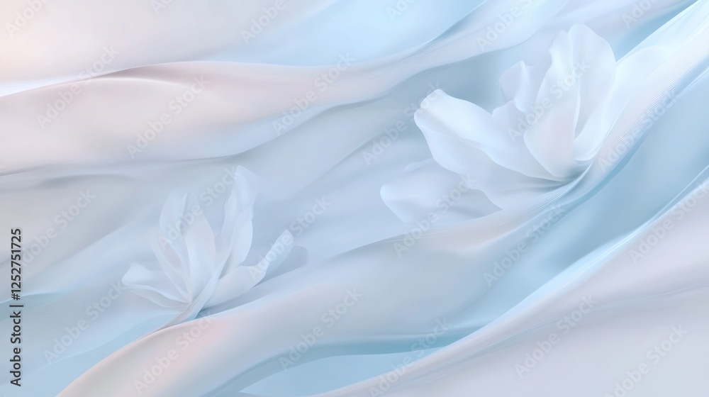 Obraz premium Soft Blue Fabric with Delicate White Flowers