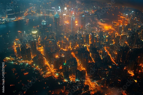 Vibrant city street illuminated by neon lights with heavy traffic at night