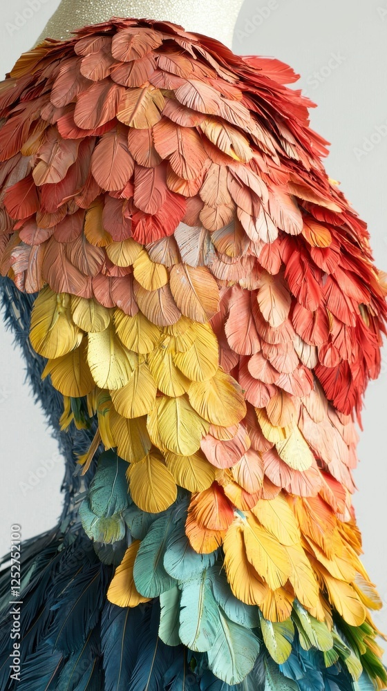 Fototapeta premium Colorful layered feathers a carnivalinspired texture closeup