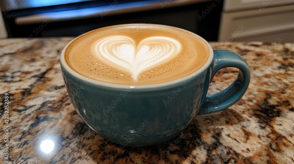 A frothy cappuccino in a ceramic cup, with a beautiful heart-shaped latte art design on top A frothy cappuccino in a ceramic cup, with a beautiful heart-shaped latte art design on top