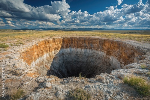 Desert Sinkhole, barren landscape and unique ecosystem, canyon and rock structure photo