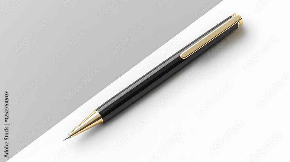 Elegant Black and Gold Fountain Pen on Crisp White Paper Surface Elegant Black and Gold Fountain Pen on Crisp White Paper Surface