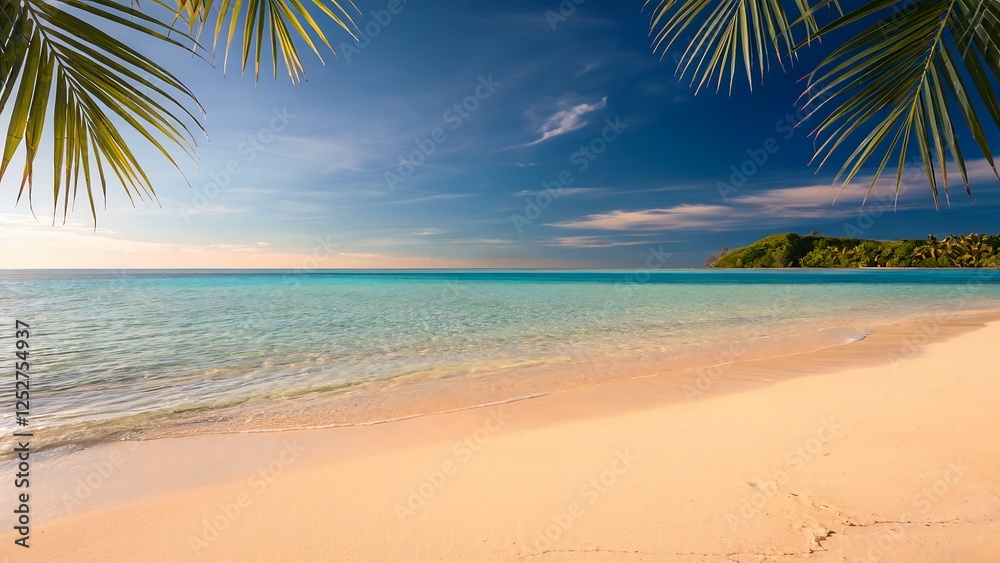 Fototapeta premium Tropical paradise with golden sand and crystal-clear waters